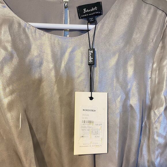 Bardot Shimmer Dress Metallic Long Sleeved Sparkly Mini Party Dress Size 4 NWT - Picture 5 of 9